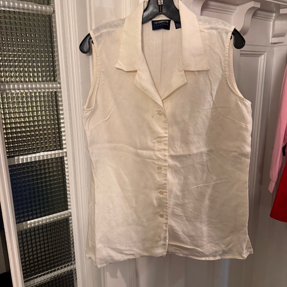 Liz Claiborne Women’s LINEN Shirt Sleeveless Collar Button Front Liz-sport Sz L - Picture 7 of 7
